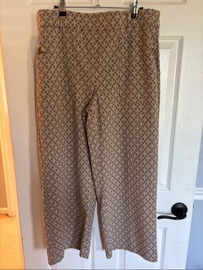 Jules & Leopold Tan and White Geometric Wide-Leg Pants